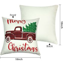  Christmas Pillow Cover 18x18 Set of 4, Decorative Buffalo Check Plaid Plad Xmas Merry Christmas Pillow Shams Cases Slipcovers for Outdoor Farmhouse S