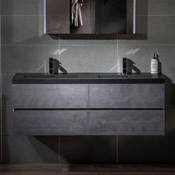 CA60-CG-MB   59 in. W x 19-5/8 in. D Wall Mounted Floating Bathroom Vanity in Gray with Quartz Sand Composite Vanity Top in Matte Black