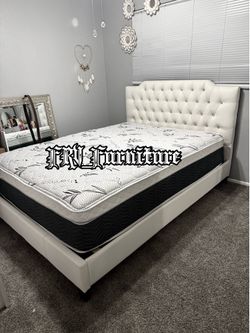 New queen bed frame with mattress