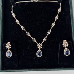 Brand New With Tags  Kushal’s Sapphire Blue Zircon Necklace & Earring Set