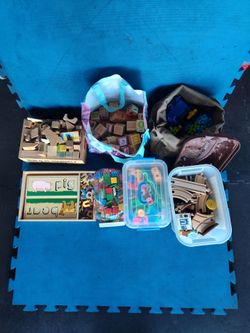 $60 firm, Yes, it's available, kids educational toys. Wood blocks, bricks, train set, gears and cogs, letters,  geometry shapes. $200 retail value