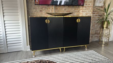 2pc matching Black and gold China cabinet/storage