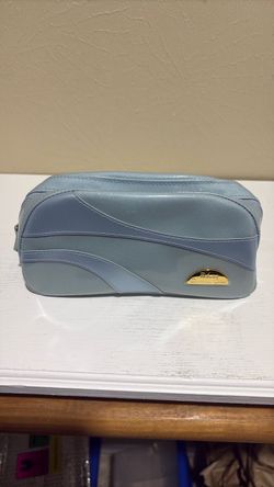Blue Dior Cosmetic Travel Bag with Gold Hardware