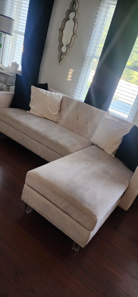 Convertible Beige Velvet Sofa W/ Storage