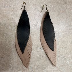 Black/Tan Feather Earrings
