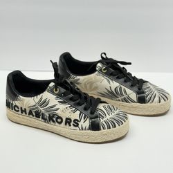 Michael Kors Women’s Espadrille Platform Sneakers Palm Print Black Beige Sz 10M