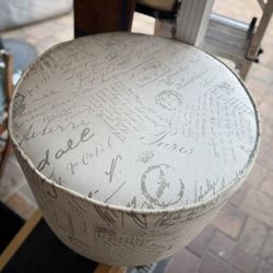 Vintage-Inspired Script Print Storage Ottoman / Accent Stool Boho Style 