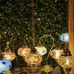  Nickel Gold Brown Handmade Pendant Turkish Mosaic Lamp