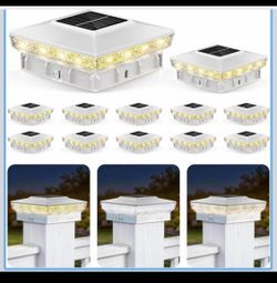 6pk Post Solar Lights Outdoor with Warm White Lighting,White Waterproof Solar Post Lights