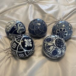 Blue & White Ceramic Carpet Balls Chinoiserie 3.25” Pier 1 Lot 5