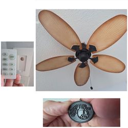 Two 52" Island Costal Hampton Bay Ceiling Fans w. Remote Control / Wall Control Expandable Light