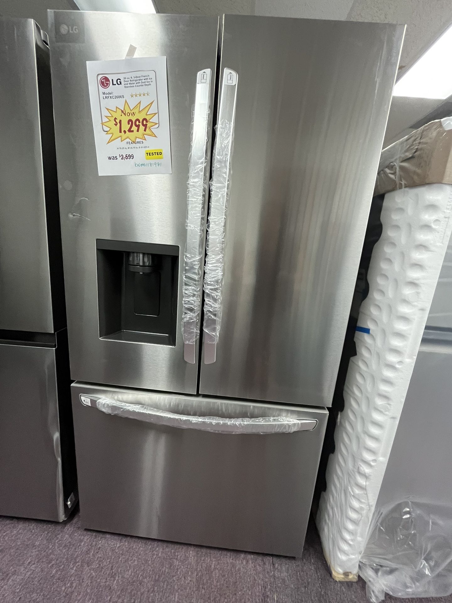 Refrigerator, 36’ Counter Depth Stainless Steel LG Fridge