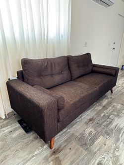 Mid-Century Modern Brown Fabric Sofa