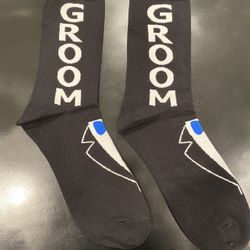 Wedding Day Groom Socks With Blue Bow Tie