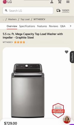 LG 5.5 cu. ft. Mega Capacity Top Load LG Washer with Impeller - Graphite Steel