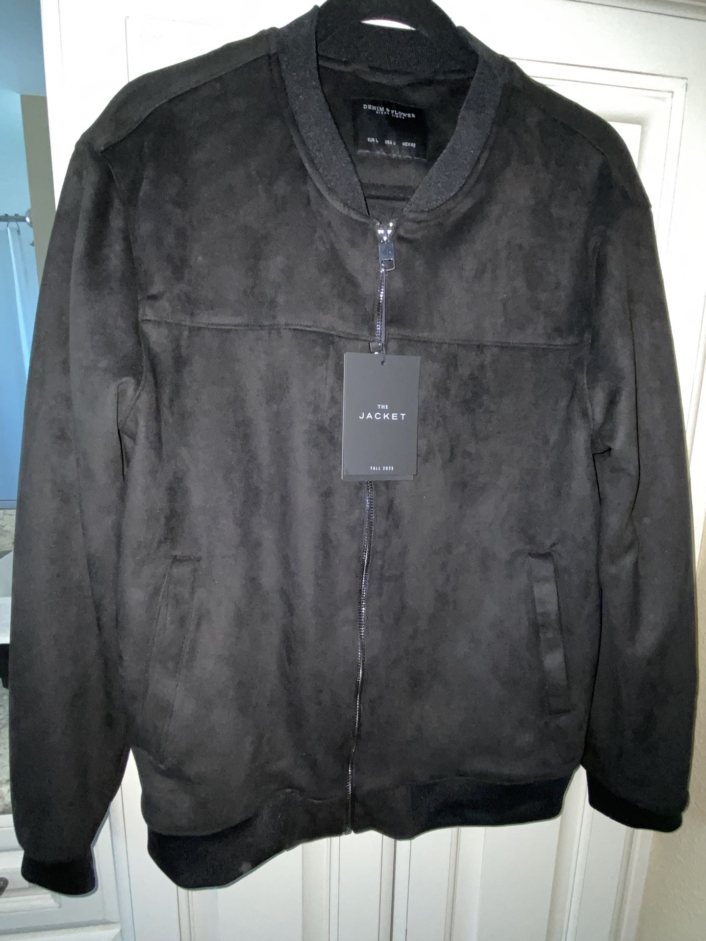 *NEW* Denim & Flower Black Suede Bomber Jacket (Large)