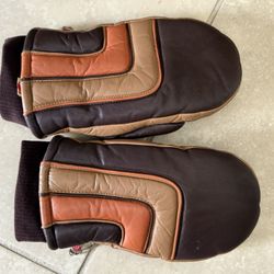 Kumbi Vintage Leather Ski Mittens – Brown, Tan & Rust – Size M