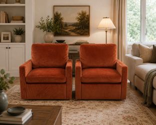 Pair of Burnt Orange Velvet Swivel Armchairs