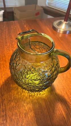 Vintage Anchor Hocking Green Wrinkle Ball Pitcher