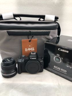 Canon EOS R50 Mirrorless Camera with 18-45mm and Pro Camera Bag
