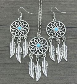 2PC/Set Bohemian Style Dreamcatcher Earrings/Necklace