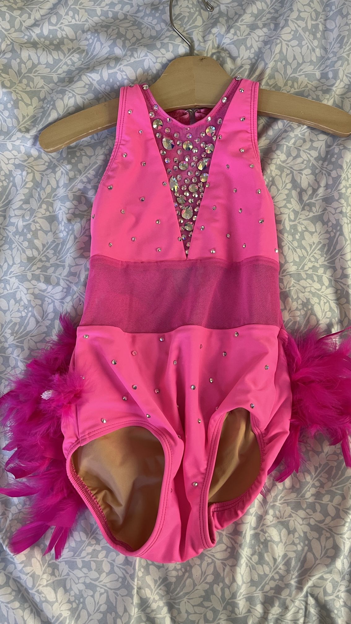 Halloween Or Dance Costume Hot Pink Leotard With Feathers