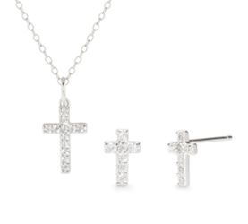 Cross Earrings & Pendant 925 Sterling Silver 