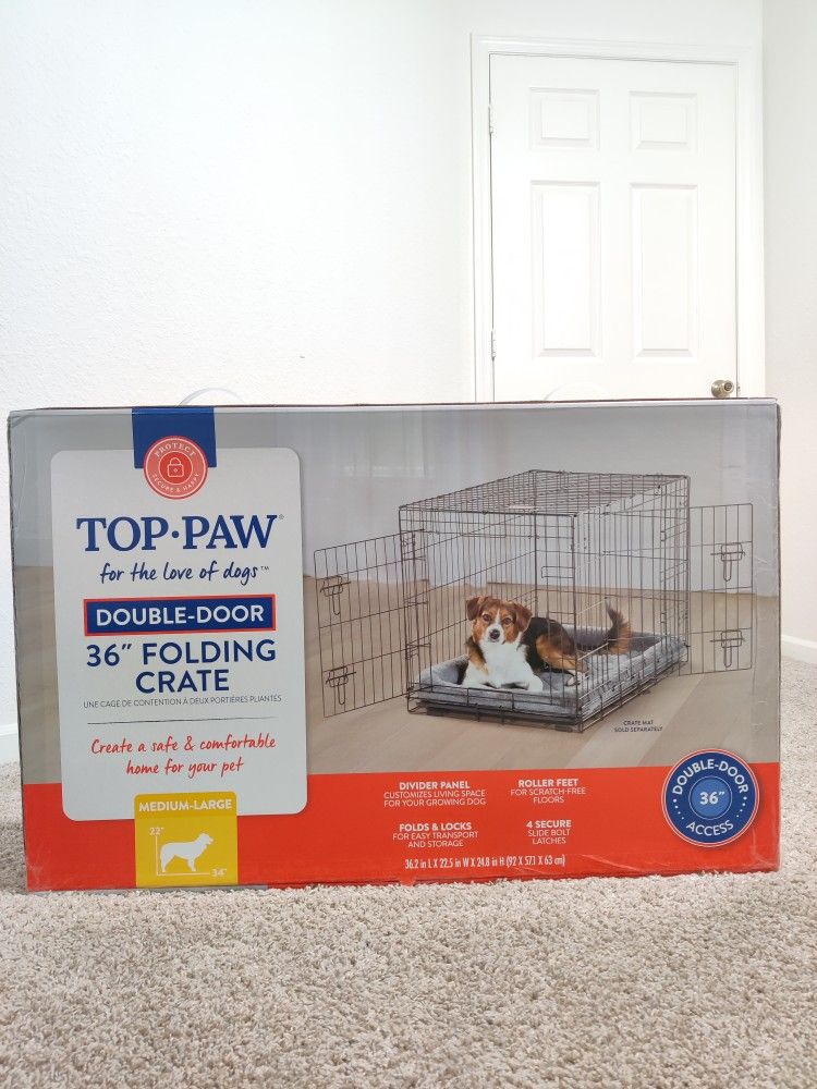 Top-paw 36" Folding Crate, Double Door