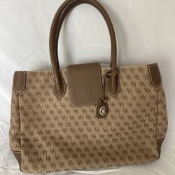 Vintage Dooney & Bourke Signature DB Brown Canvas and Leather Tote Bag