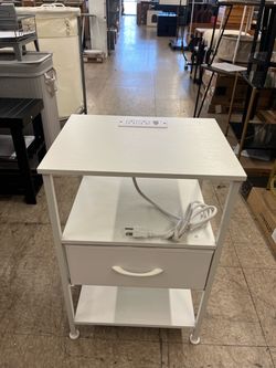 SONGMICS Nightstand w/ Charging Station w/ LED Lights - White