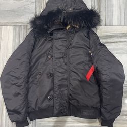 Stussy X Alpha Leopard Print Fur Zip Hoodie Puffer