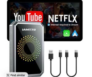 Wired CarPlay to Wireless Adapter -Stream Netflix/YouTube/TikTok & Gemini AI on the Touchscreen : Hotspot Required, ONLY for Wired CarPlay/Android Aut