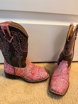 Kids Pink Glitter Cowboy Boots
