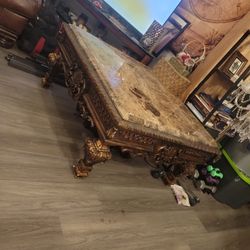 Natural Stone Wood Coffee Table Real