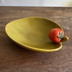 Ceramic Bowl Glazed Pottery Tomato Accent in Green/Chartreuse MCM