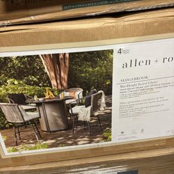 ALLEN + ROTH Sedgebrook Set of 4 Wicker Matte Charcoal Steel Frame Swivel Balcony Chair with Off-white Cushioned Seat