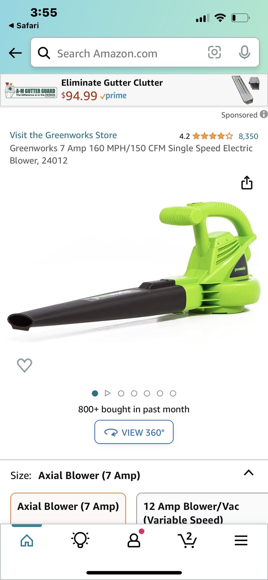 Greenworks 7 Amp 160 MPH/150 CFM Single Speed Electric Blower, 24012