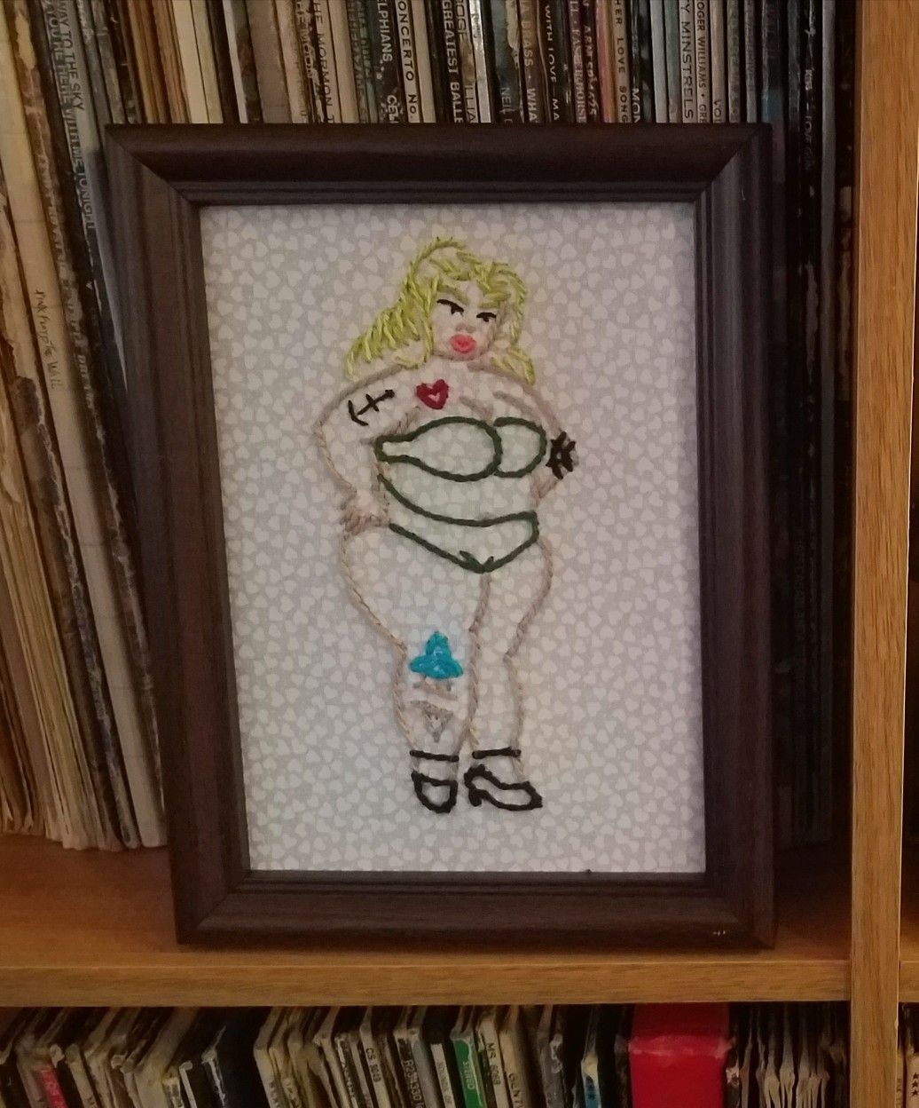 5x7 framed hand embroidered art curvy pinup girl sexy plus size