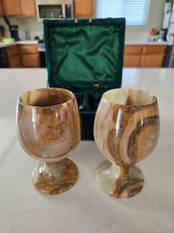 Pair of hand carved Onyx wine glasses