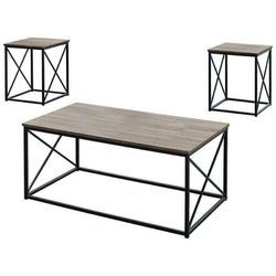 3 Piece Coffee Table Set - Dark Taupe / Black