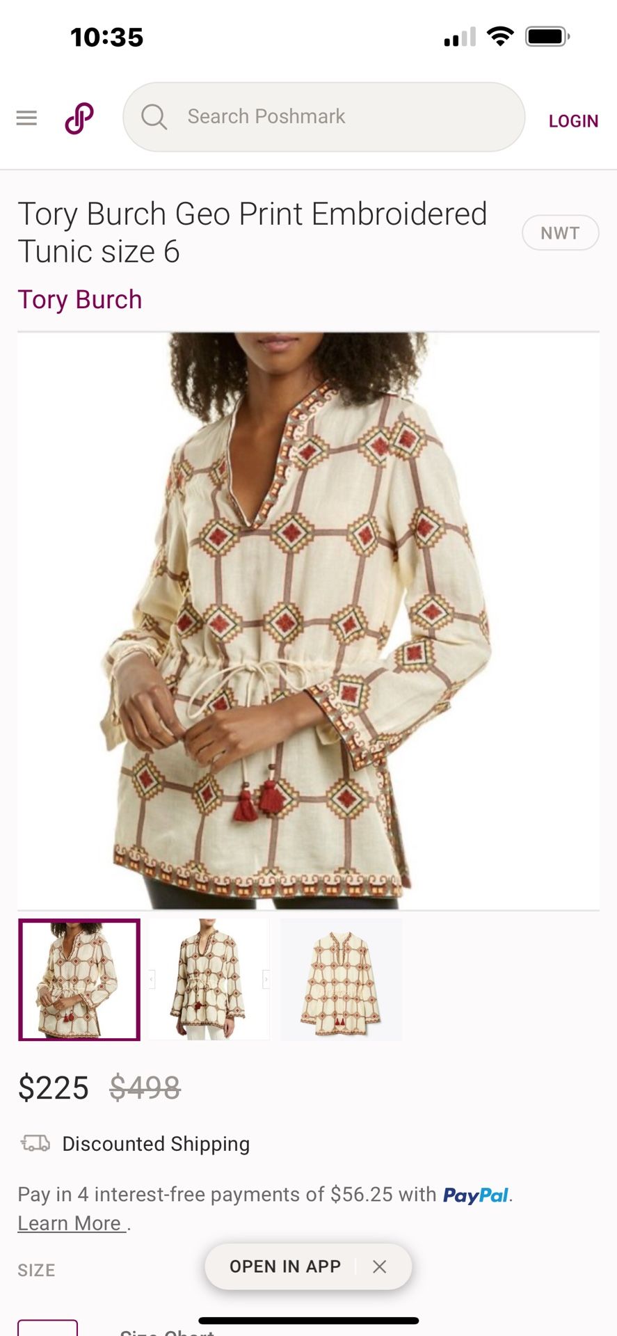 Tori Burch Geo Print Embroidered Tunic Size 10, NEW. Check Pictures To Compare Retail Price, $59