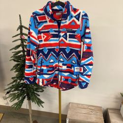 NWT Columbia Red and Blue Patterned Fleece Jacket - Multiple Sizes Available