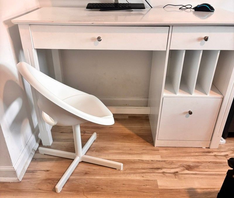 White Office Desk with Chair