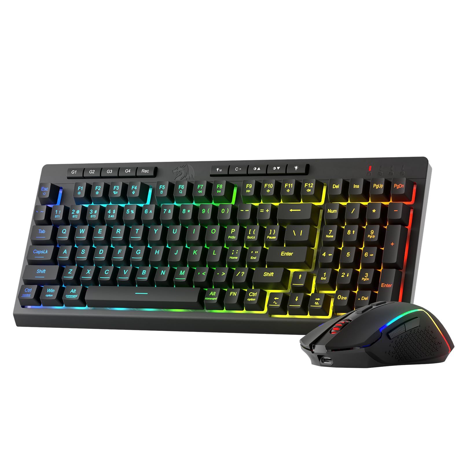 Redragon S142 Wireless Gaming Keyboard & Mouse Combo, 98 Keys K515 PRO Wireless RGB Membrane Keyboard And 4800 DPI Wireless 2.4Ghz Gaming Mouse Bundle