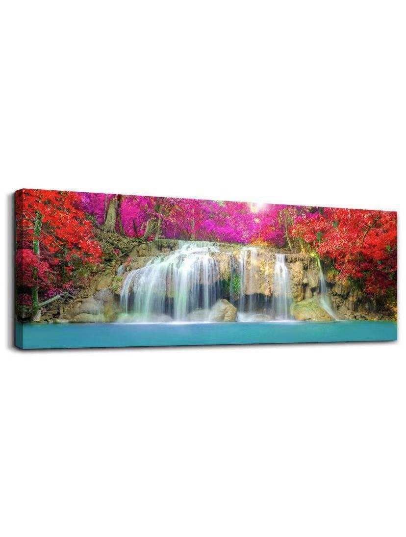 Waterfall Canvas Wall Art Prints Wildlife Pink Purple Tree Landscape Picture Artwork Decor Bedroom Living Room Office Home Wall Decoration 16x48