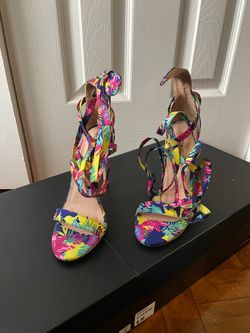 Tropical Print Strappy Heeled Sandals Size 6