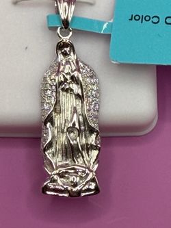 Virgin Mary Pendant with Moissanite Accents