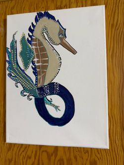 Original Seahorse Acrylic Painting on Canvas