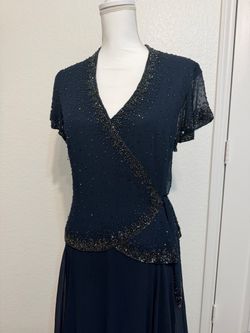 Navy Blue Beaded Formal Gown