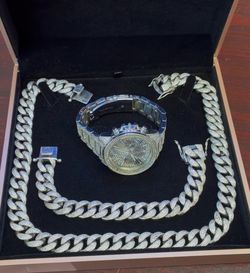 FULL CUBAN LINK DIAMOND CHAIN SET